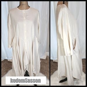 KedemSasson Boho Oversized Button top Pocket Dress in Linen